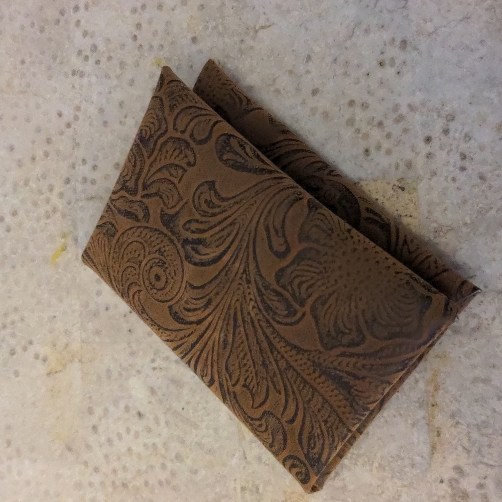 Handmade FAUX Embossed Thin Suede Leather Foldover Card Holder Light Brown